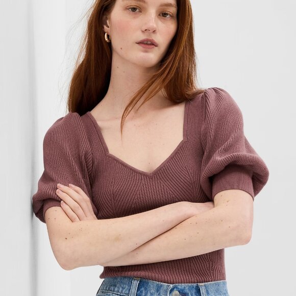 NWT GAP Puff Sleeve Corset Sweater - Picture 1 of 2